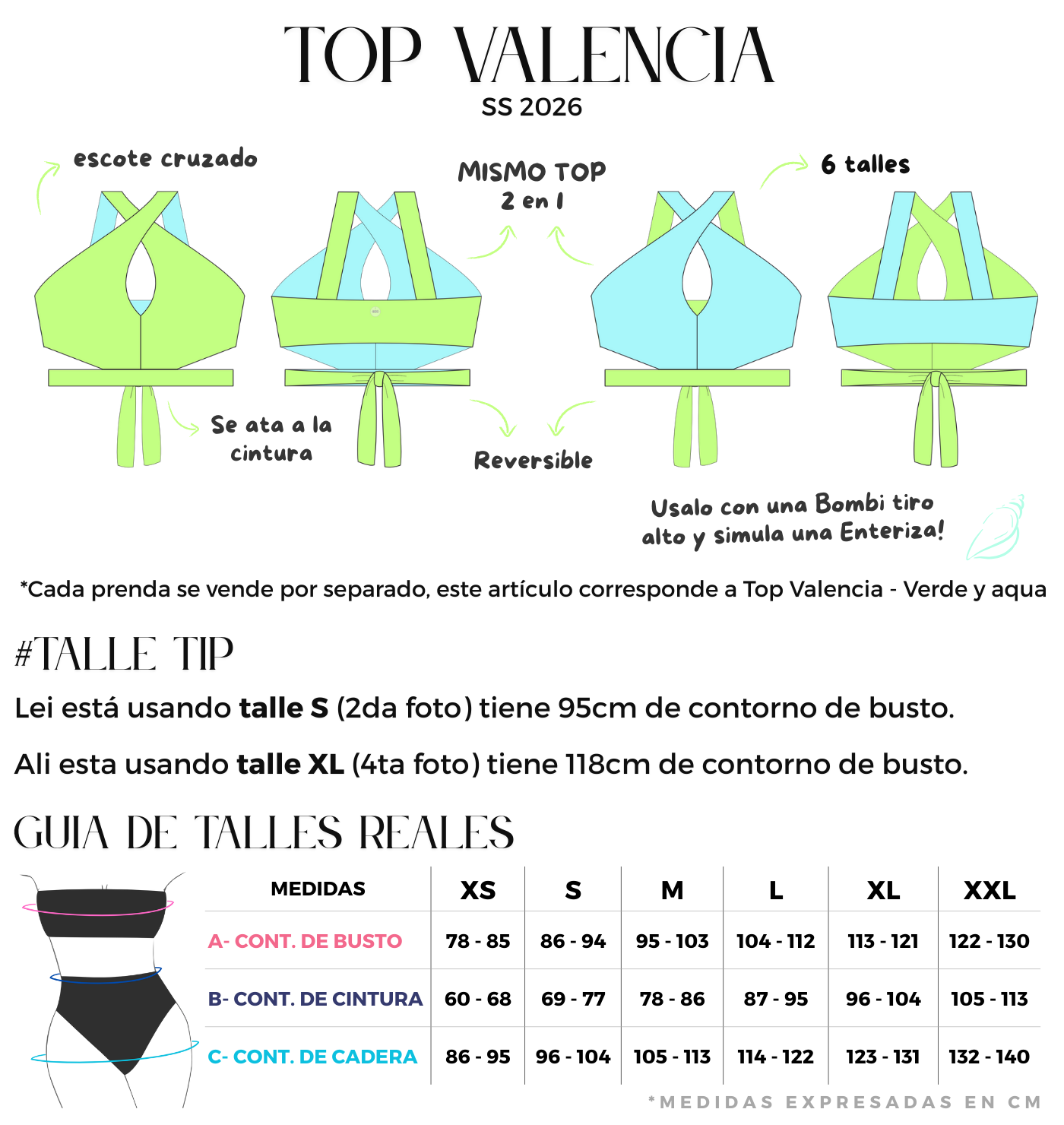 Top bikini reversible verde y aqua con escote cruzado